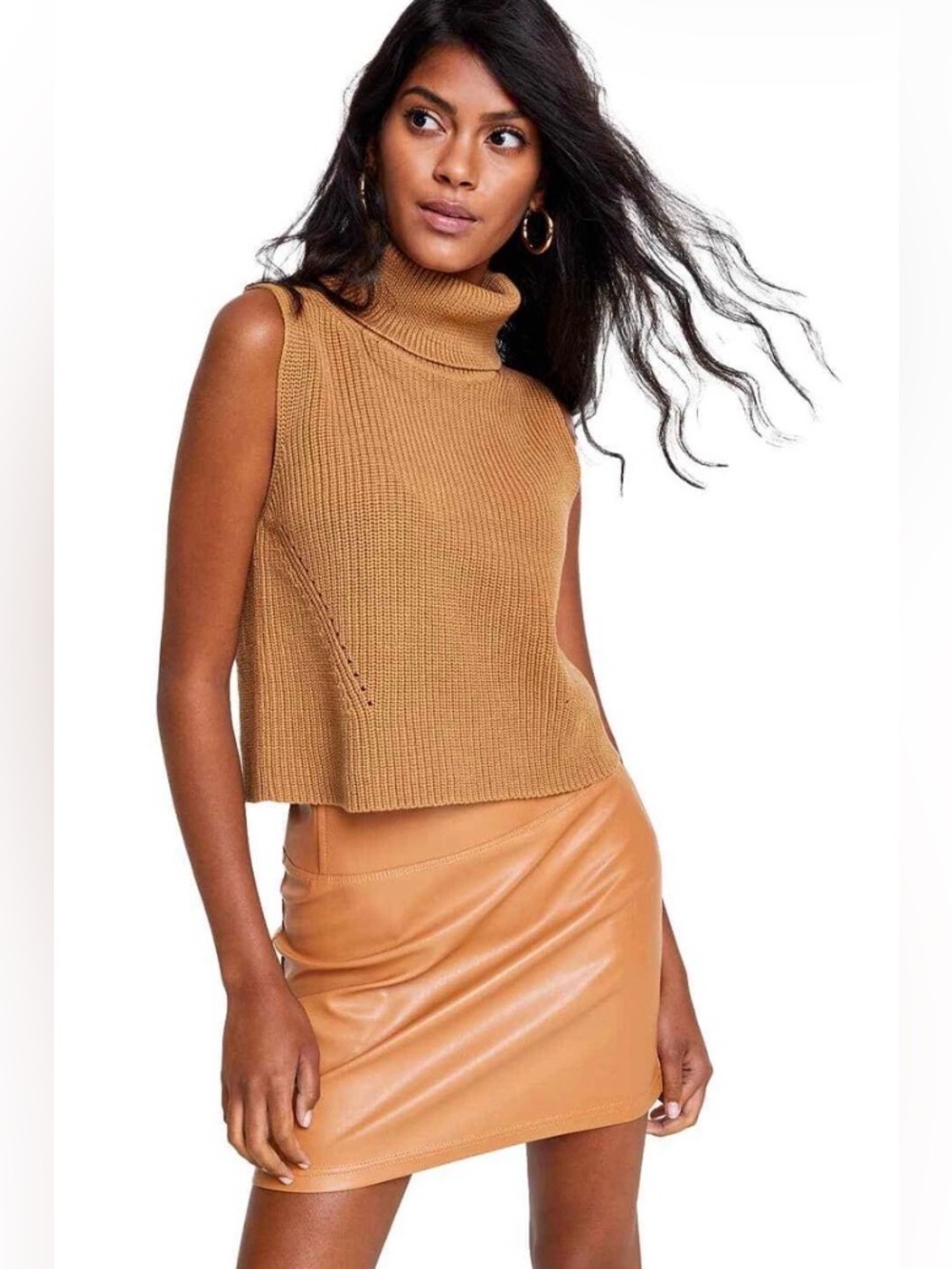 French Connection Women’s medium Caramel Abel Cotton Turtleneck Tank sweater